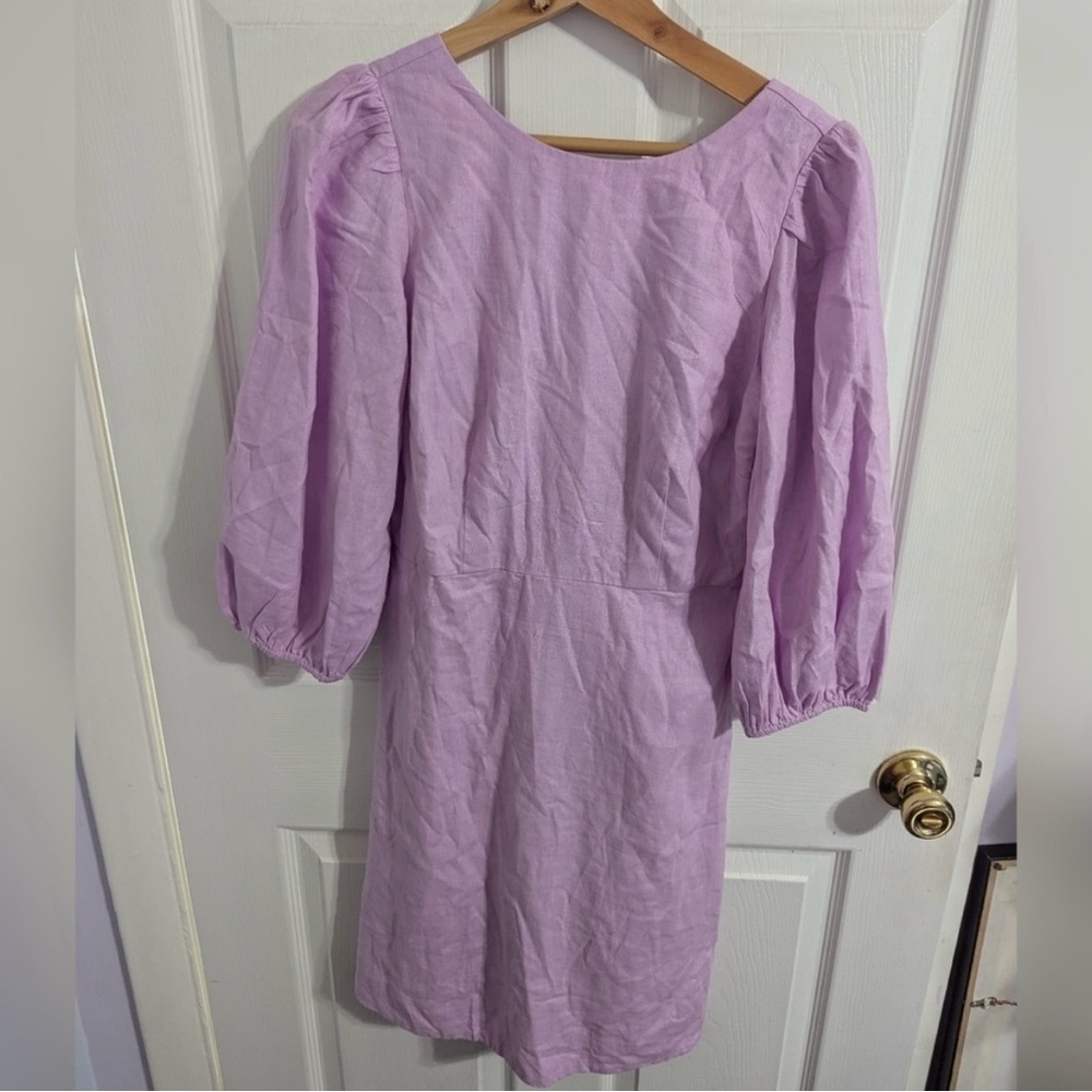 Ann Taylor Linen Dress Size 2 Womens Purple Casual Career Long Sleeve